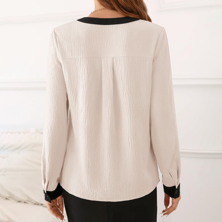 Huanyaaa Womens Tops Dressy Casual V Neck Color Block Business