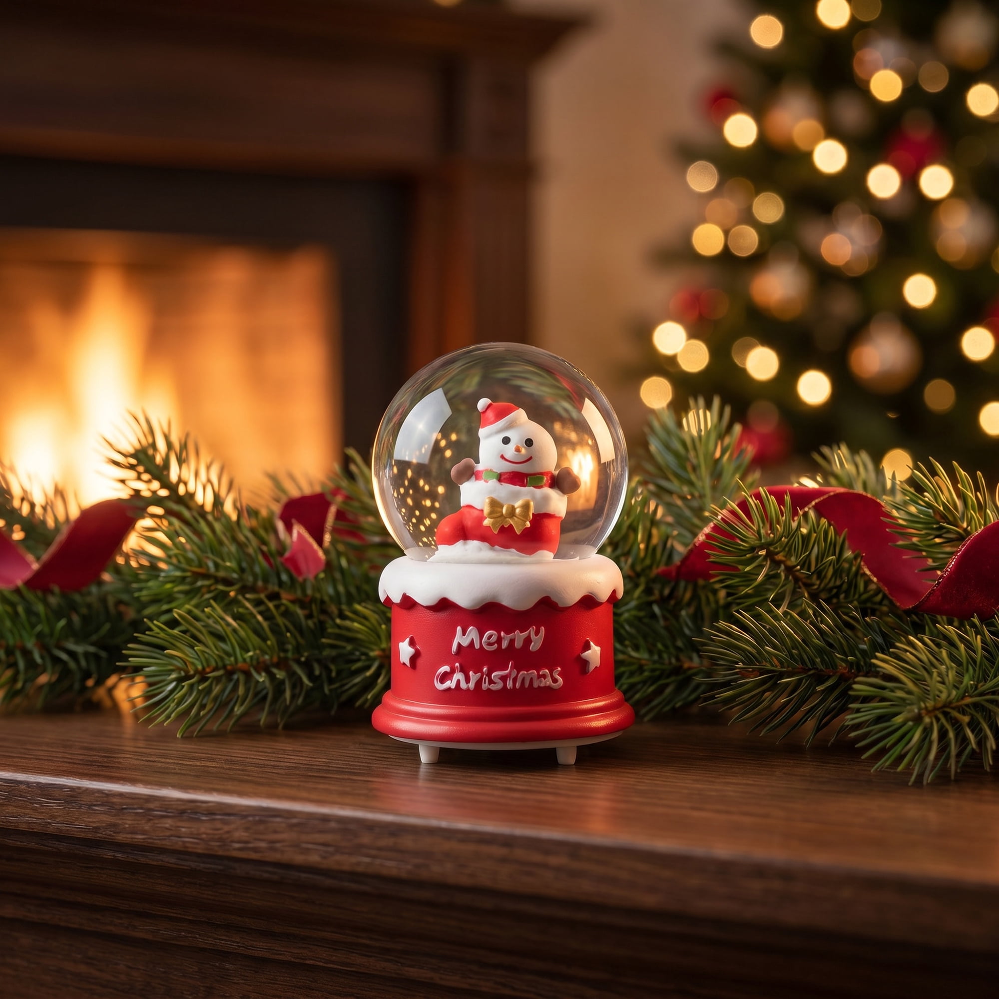 Unique Bargains Light Up Crystal Ball LED Glitter Snow Globe Red K 1.8" x 1.8" x 2.7"