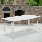 Emma + Oliver Commercial Grade 31.5" x 63" Rectangular White Metal Indoor-Outdoor Table