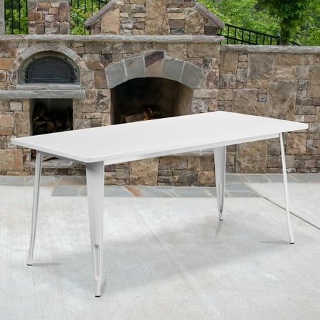 Emma + Oliver Commercial Grade 31.5" x 63" Rectangular White Metal Indoor-Outdoor Table
