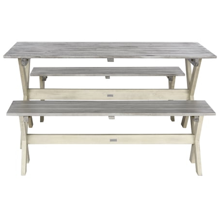SAFAVIEH Outdoor Collection Marina 3-Piece Dining Set & 2 Benches Grey/White