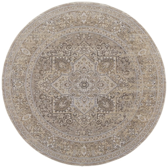 Feizy Celene Traditional Medallion, Brown/Ivory/Tan, 7'9" x 7'9" Round Rug Sheen Vintage Bordered Floor Rug for Living room Bedroom