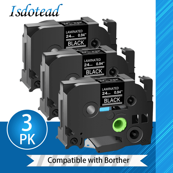 3-Pack 24mm 0.94 Black Label Tape TZe-355 Replacement for Brother P Touch TZe TZ Tape Laminated White on Black TZe355 for Brother Ptouch PT-D600 PT-D610BT PT-P710BT Label Maker