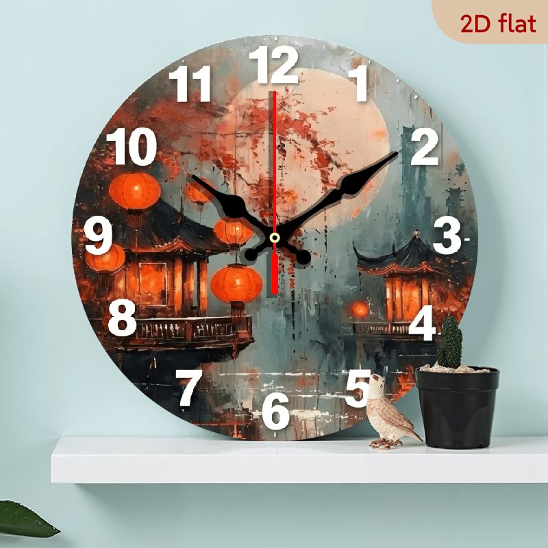 A 10-inch 2D flat Boat on Lake Scene themed wooden circular wall clock, suitable for decoration in bedrooms, living rooms and offices. It is an ideal gift for Christmas and New Year.