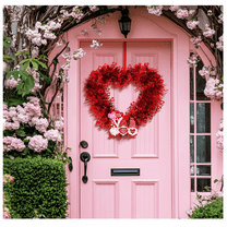 Valentine Heart Wreaths Red Purple Tinsel Wreaths with Foil Hearts Hanging Valentine's Day Decorations for Wedding Birthday Party Front Door Wall Window Mantel Decor (Xoxo Dwarf Heart Wreath)