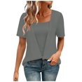 thumbnail image 2 of Otvok Women's Fashion Solid Color Leisure Summer T-shirt Round Neck Leisure Tops Satin Shirts, 2 of 6
