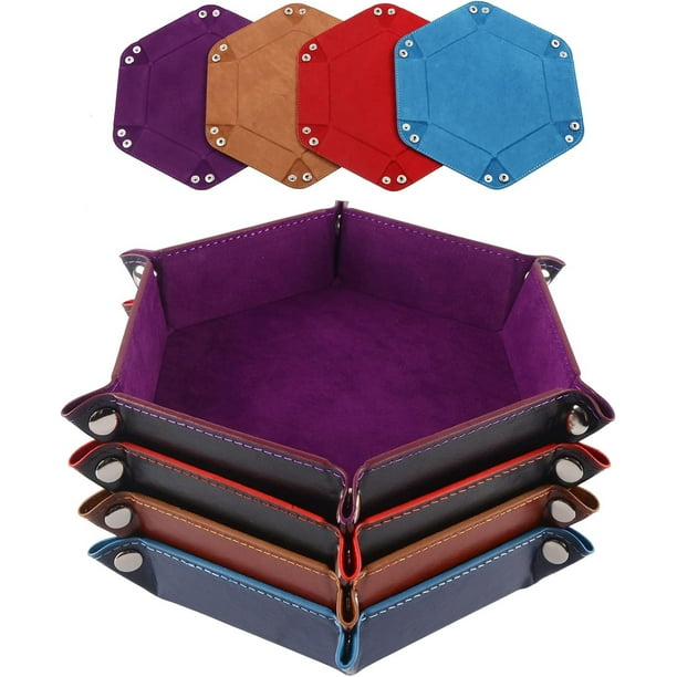 STYLIFING Juego de bandejas para dados de 4 piezas Dados de metal plegables para juegos de mesa Cuero de PU grueso plegable de doble cara y terciopelo de alta calidad
