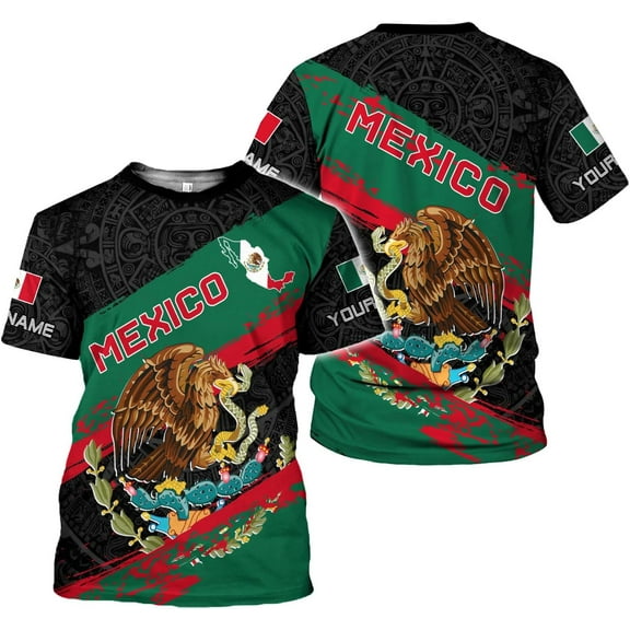 Personalized Mexico Shirts, Mexican Shirts for Men, Customized Mexico T-Shirt for Men, Mexico Eagle Flag Shirt (S)