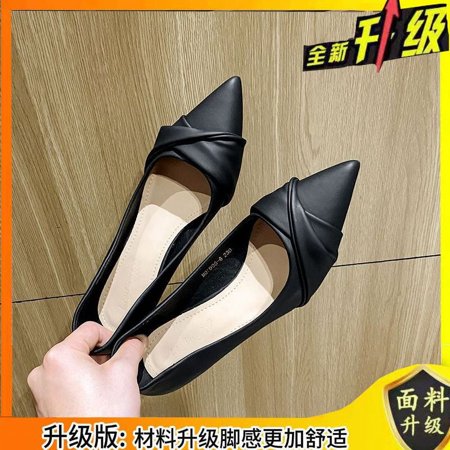 

French High Heels Beige 5cm Thin Heel Soft Leather Shoes Single