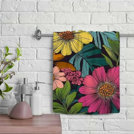ZFLMY Flowers Leaves Colorful Funny Kitchen Towels 100% Polyester Hand Towel for Bathroom Hotel Gym and Spa 29.5x13.8 Inches 29.5x13.8in