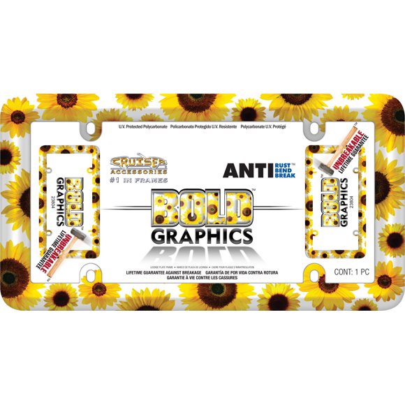 Cruiser License Plate Frame 23804 Bold Graphics Design; Non Illuminated; Sunflowers; Polycarbonate