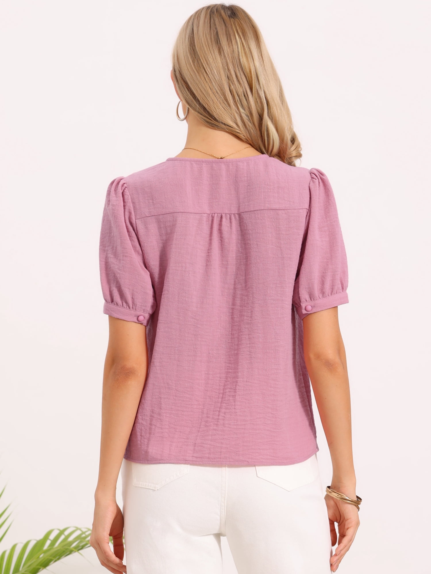 DARING DIVA Women's Short Sleeve Tops V Neck Button Down Dressy Casual Blouses XS Pink