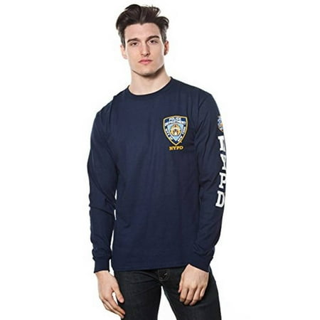 Nypd Physical Training T-shirt - Adult Nypd Long Sleeve Tee with Logo Patch and Sleeve Print