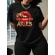thumbnail image 1 of Aries Zodiac Lip Print Crew Neck T-Shirt - Stylish Black Casual Short Sleeve Tee for Women, Spring/Summer Collection, Polyester Blend, Machine Washable, Casual Wear Tee|Trendy Casual Style|Polyester, 1 of 6