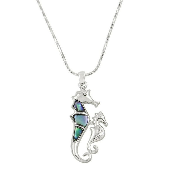 Seahorse Pendant Necklace Rhinestone Crystal Rhodium High Polished J0156