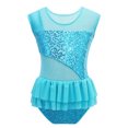 thumbnail image 2 of YiZYiF Girls Rhinestones Ballet Gymnastic Skirted Leotard Tulle Back Costume Dress Sky Blue-A 14, 2 of 5
