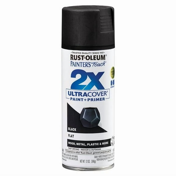Rust-Oleum 249127-6PK Painter's Touch 2X Ultra Cover Spray Paint, 12 oz, Flat Black, 6 Pack