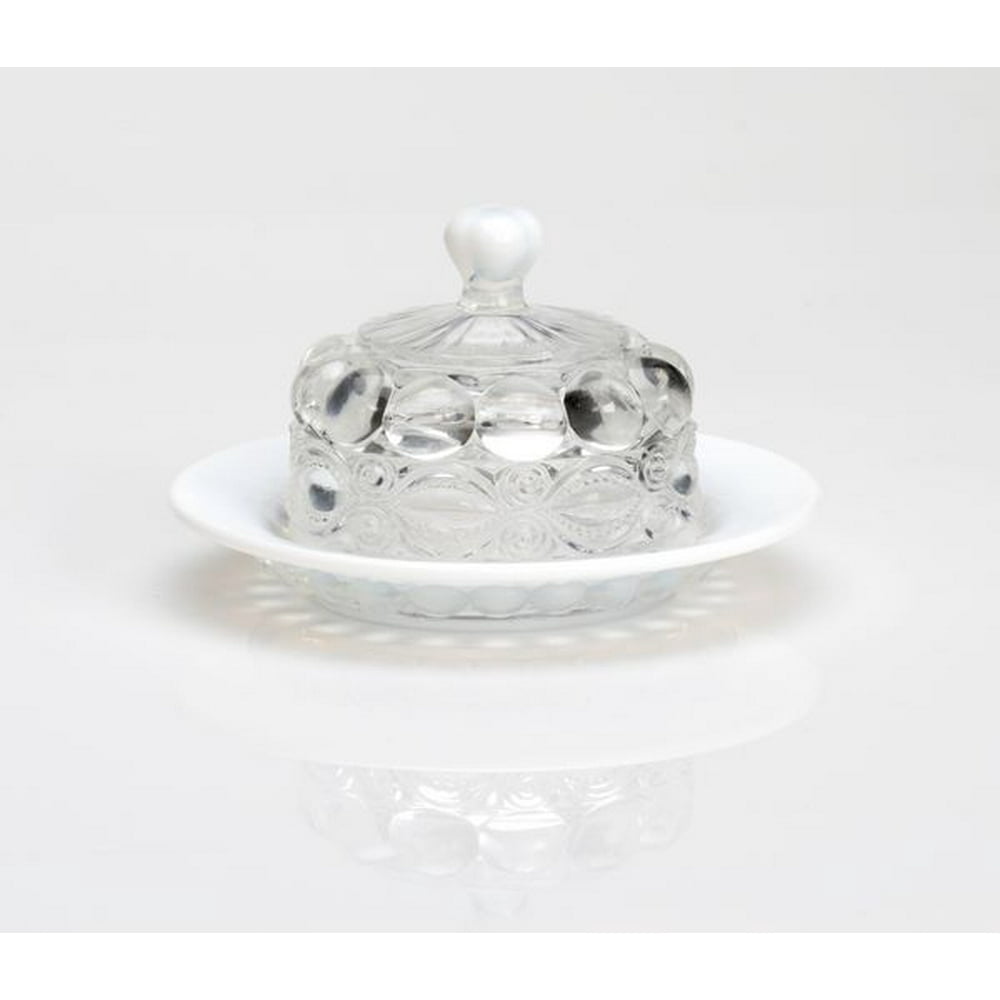 Mosser Glass Eye Winker Butter Dish Crystal Opal