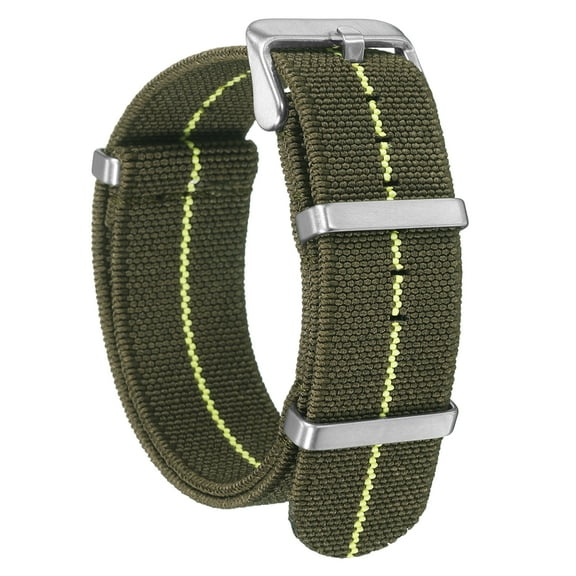 Uxcell Elastic Nylon Watch Band 22mm One-Piece French Watch Strap Waterproof Replacement Wristwatch Strap with Silver Buckle for Men Women, Green/Yellow