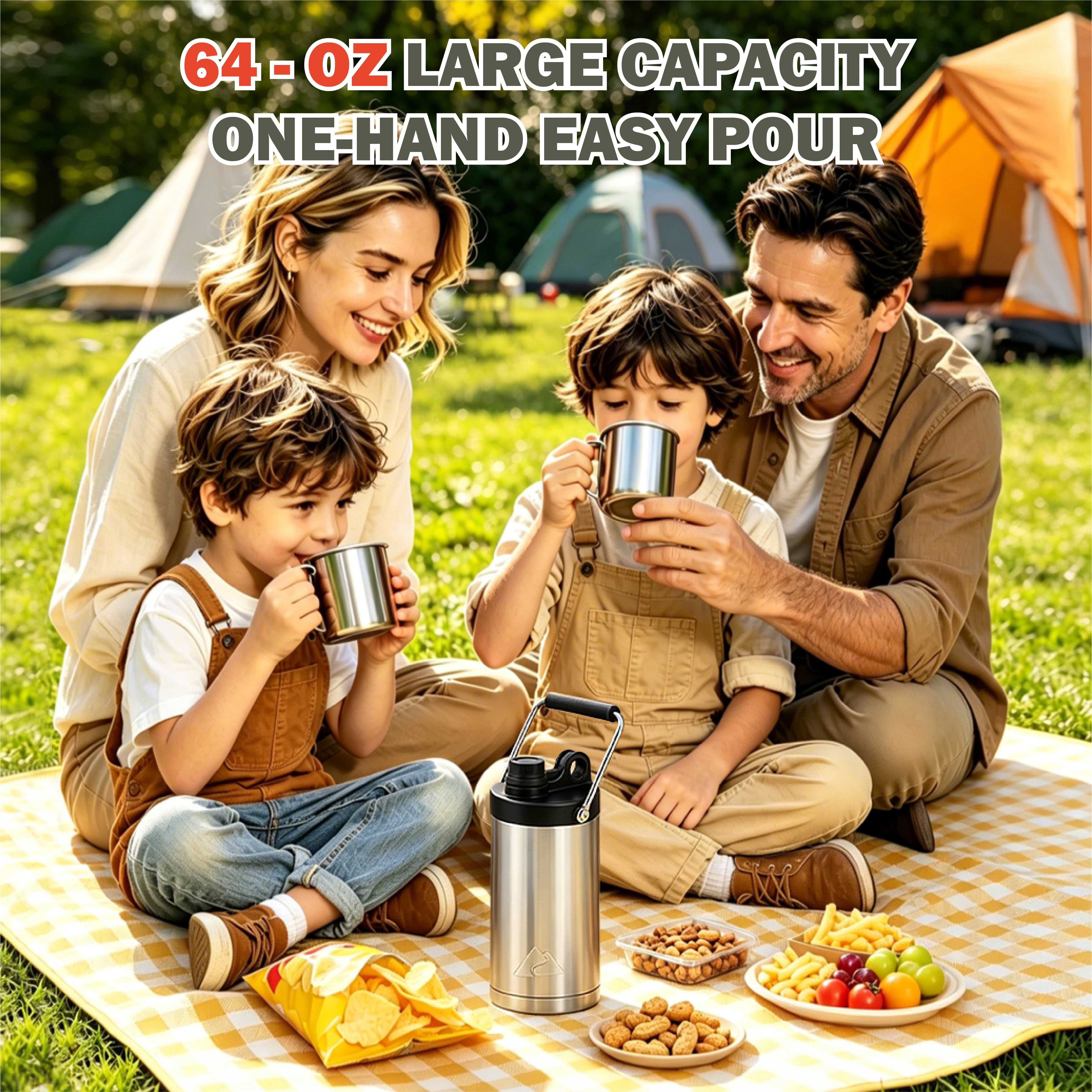Ozark Trail 1/2 Gallon Stainless Steel Vacuum Insulated Water Jug with Handle, 64 oz, Keeps Cold & Hot, Silver