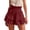 Wine, variant on hoksml Women's 100% Cotton Ruffle Shorts - High Waist Elastic Waistband Tiered Ruffle Hem Casual Summer Shorts