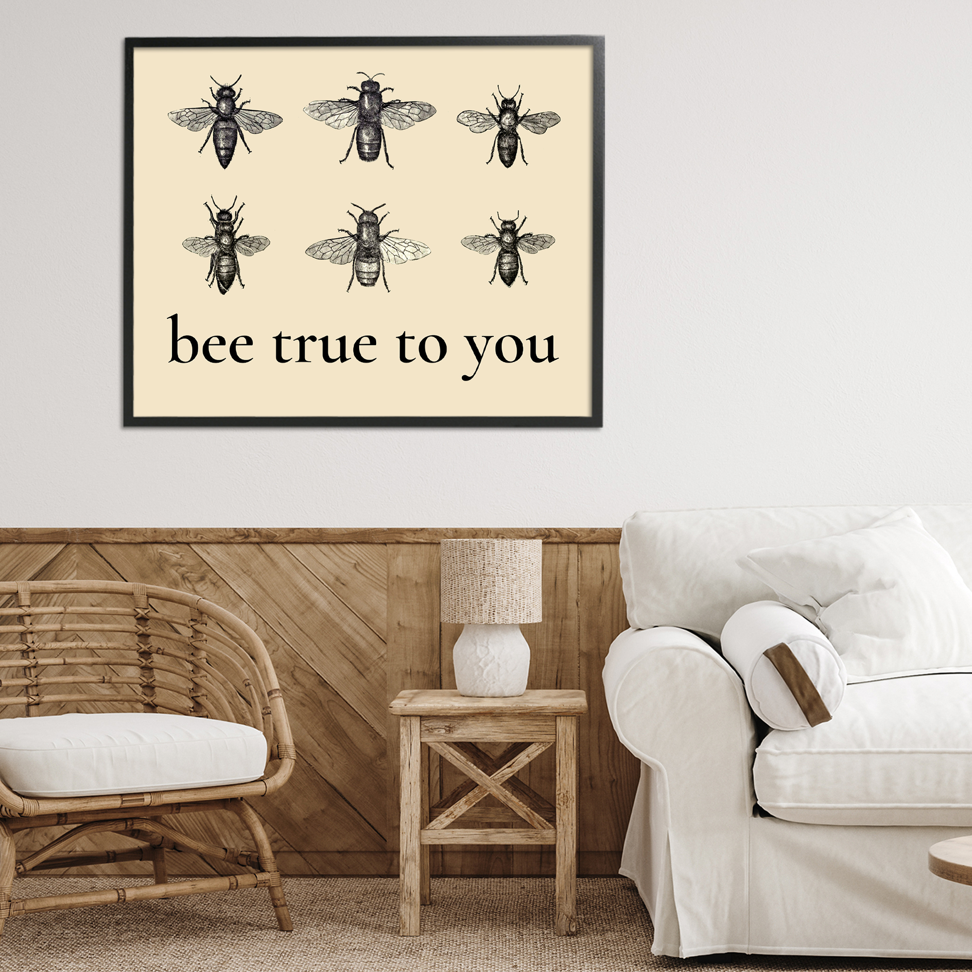 Bee True To You Inspiration Black Framed Giclee Art, design by Lettered and Lined