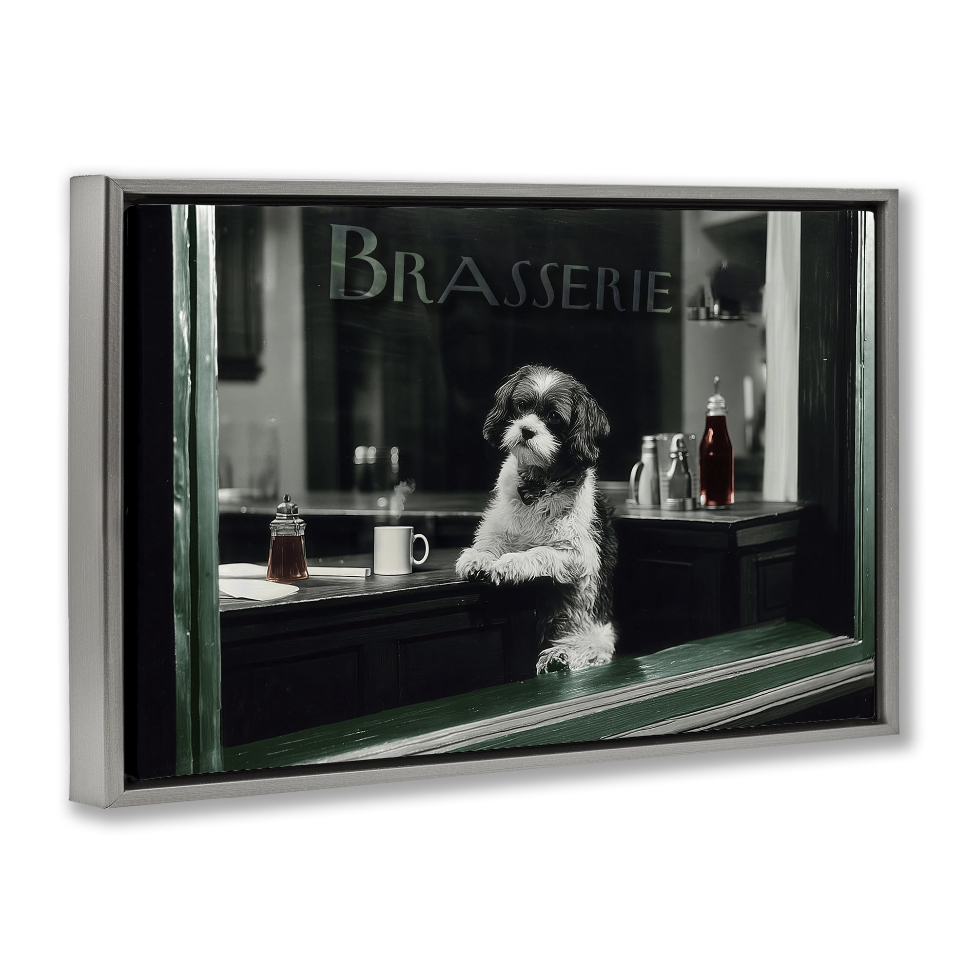 Stupell Industries Brasserie Vintage Dog in Window Gray Framed Floater Canvas Wall Art, design by Annabelle Hall