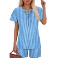 thumbnail image 1 of Ensembles de Pyjama pour Femmes 2 Pcs, Mode Décontractée pour Femmes Manches en Dentelle Imprimée Haut Décontracté Pantalon Ensemble de Pyjama, 1 of 6