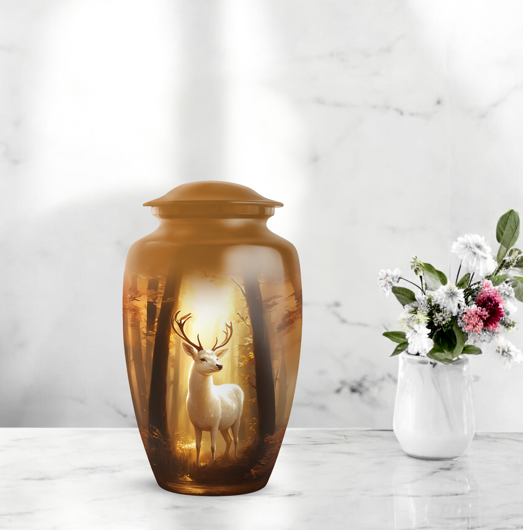 Deer Small Keepsake Urns For Human Ashes For Female Set Of 4 - 1 Large Burial Urn For Adult Brother - Golden Cremation Urn Male And Female - Brown Funeral Urns For Adult Women - (10&3)inch