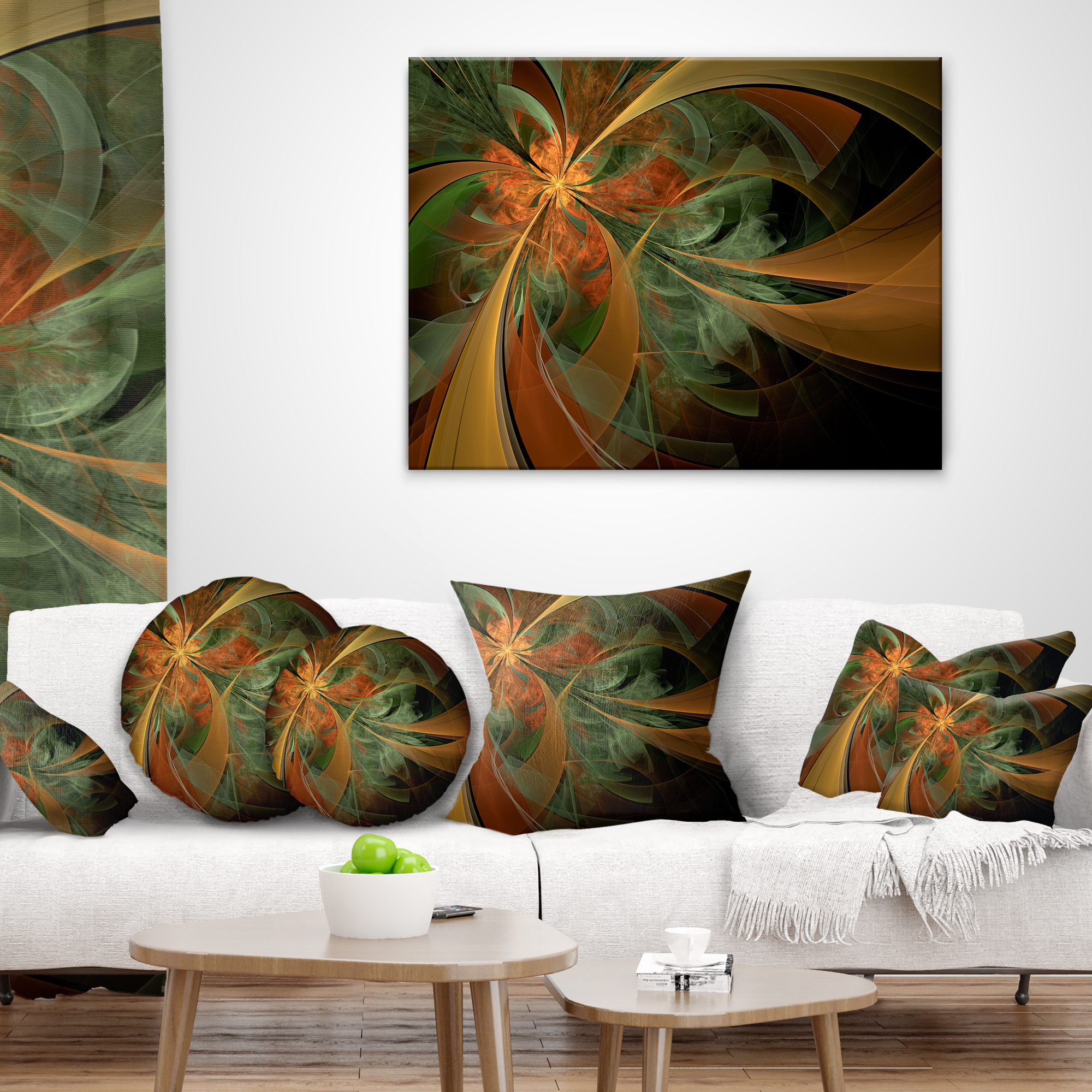 Designart 12" x 20" Contemporary and Modern Black Fractal and Flower Polyester Throw Pillow