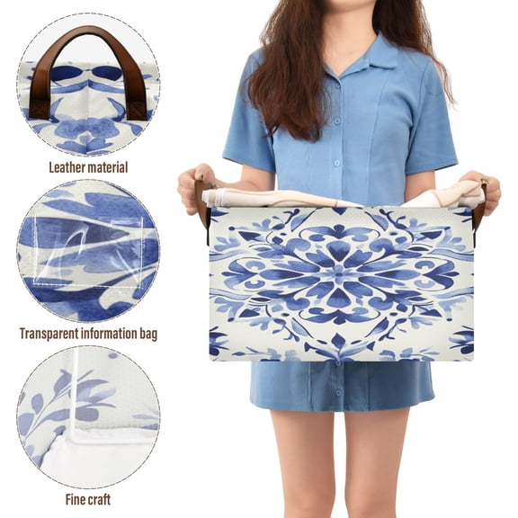 BZSMCE Collapsible Fabric Cube Storage Bins Design Blue Flowers Art Pattern Design Pattern Storage Box