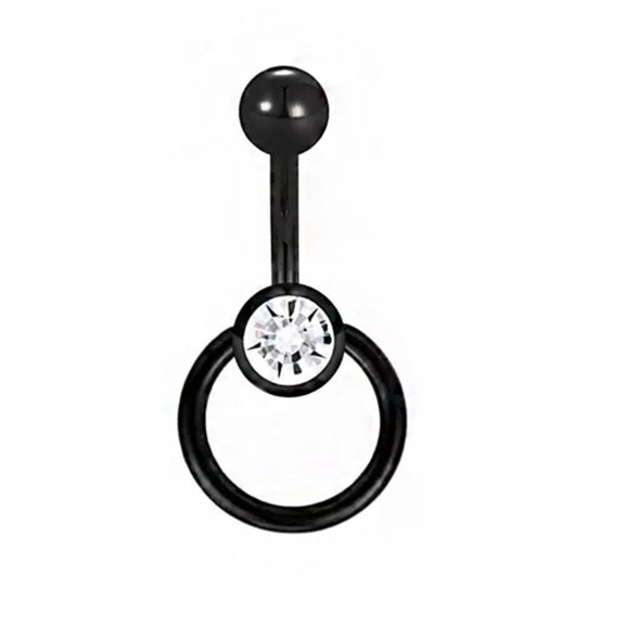 HOOUN Stylish Belly Navel Ring Rhinestone Button Barbell Sexy Body Piercing Jewelry -Black