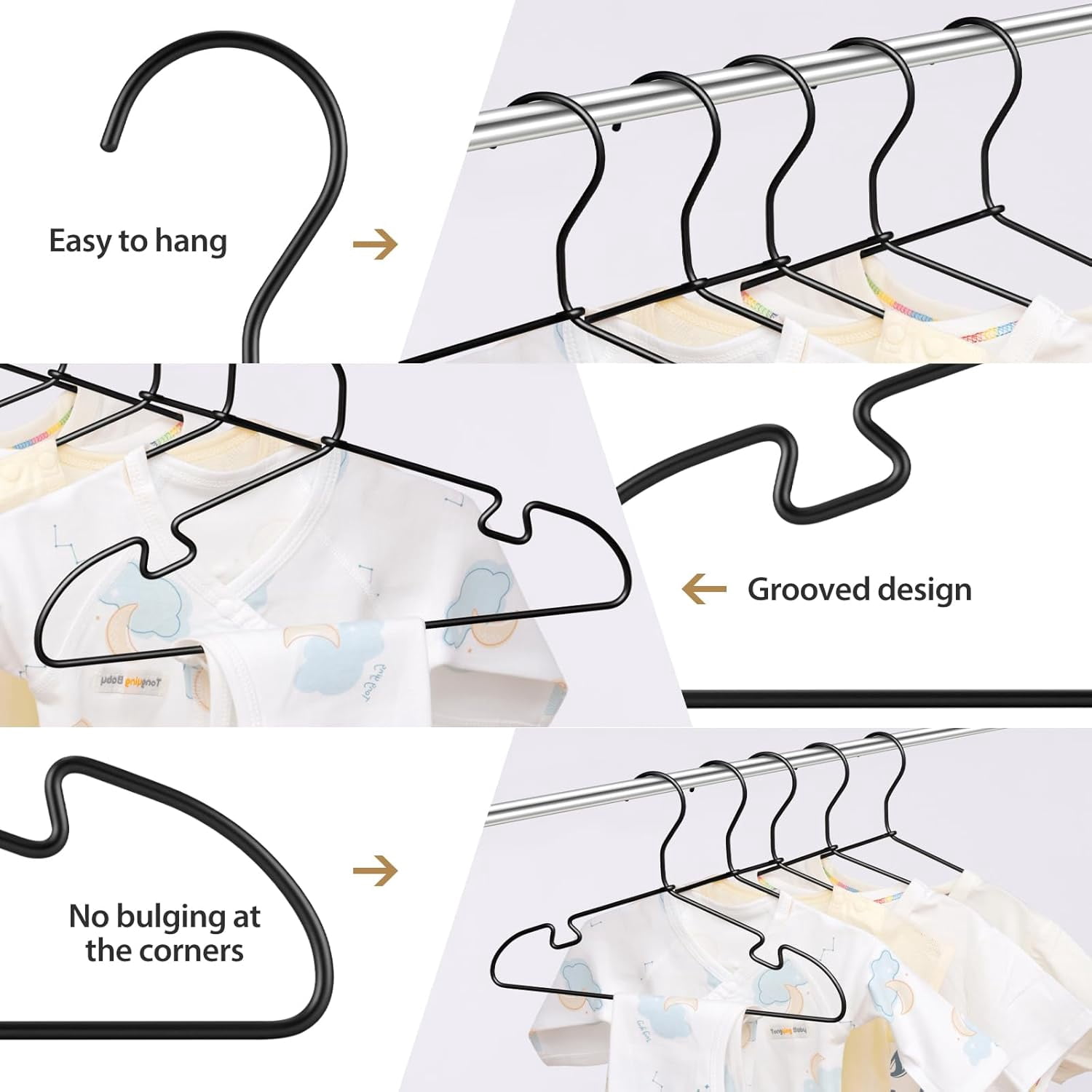 Black Aluminum Hangers, 12.6 Inch Kids Baby Hanger, Sturdy Metal Kids Hanger for Wardrobe, Space Saving Toddler Hangers (30 pcs)