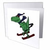 3dRose Funny Green Trex Dinosaur on Snow Skis, Greeting Cards, 6 x 6 inches, set of 12