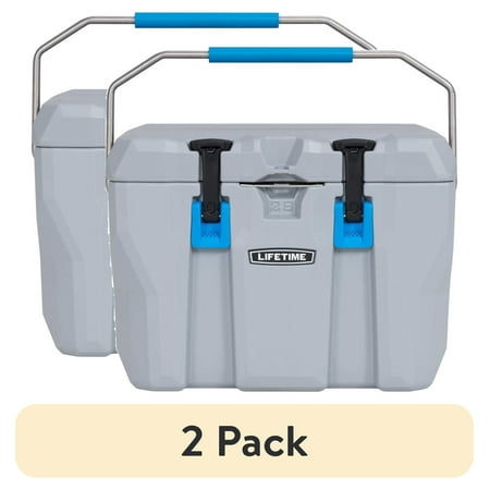 (2 pack) Lifetime 28 qt Bear-Resistant Camping Cooler, Premium High Performance, Ice Retention, Hard Cooler, 20 Can Capacity, Light Gray (90911)