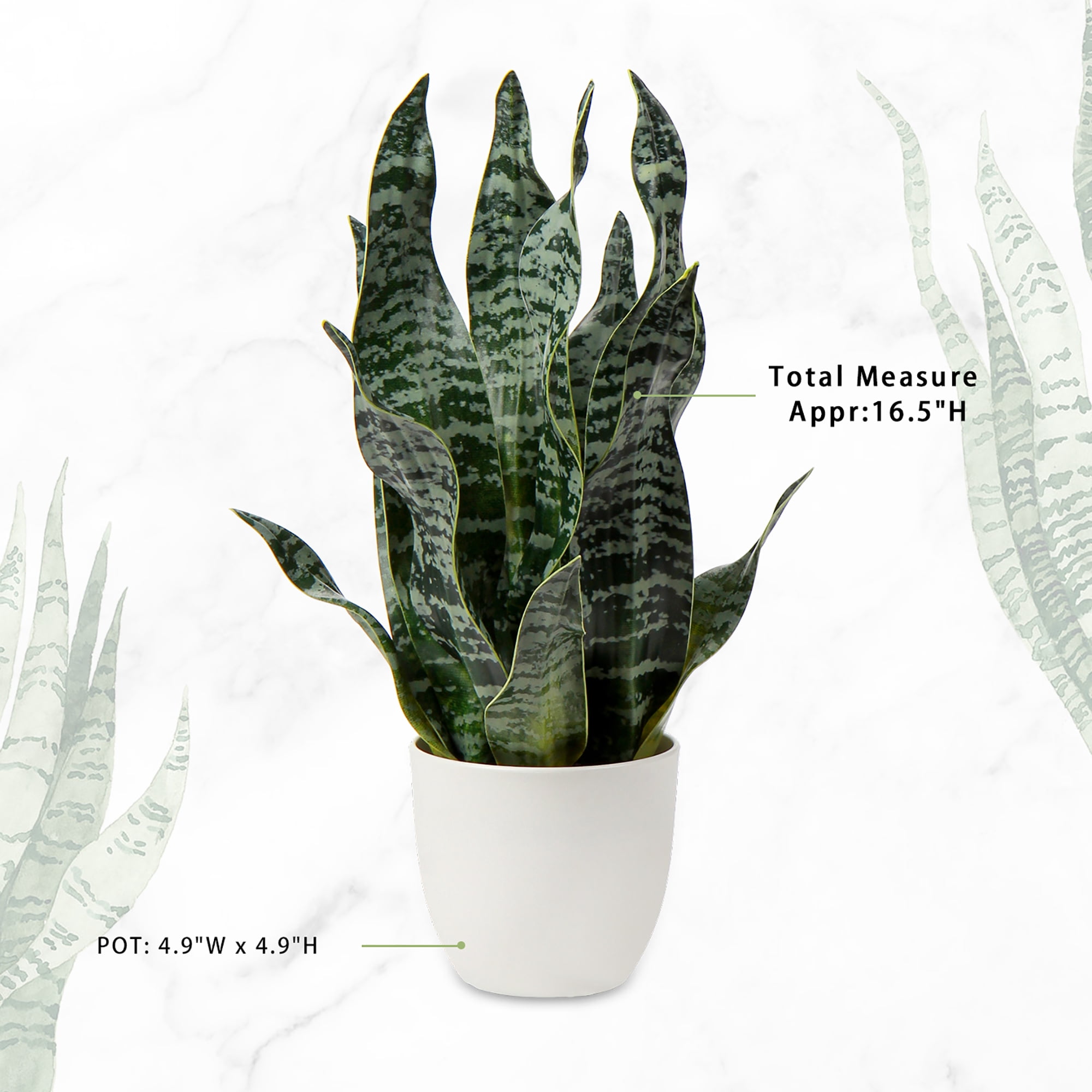 Artificial Snake Plant Potted Faux Sansevieria Trifasciata Plants 17" Tropical Outdoor Fake Plants in White Pots