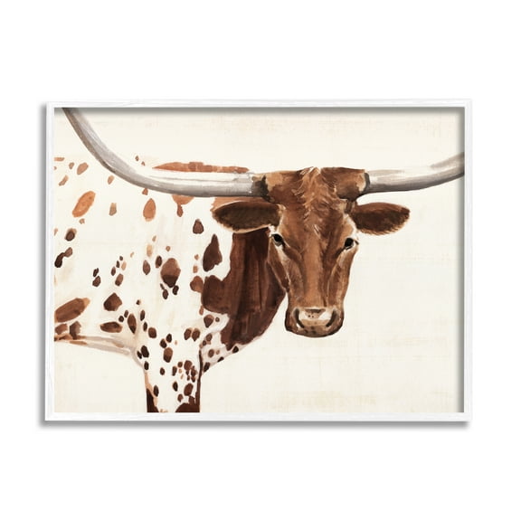 Stupell Industries Country Brown Spotted Longhorn Cattle Portrait Framed Wall Art, 20 x 16, Design by Annie Warren