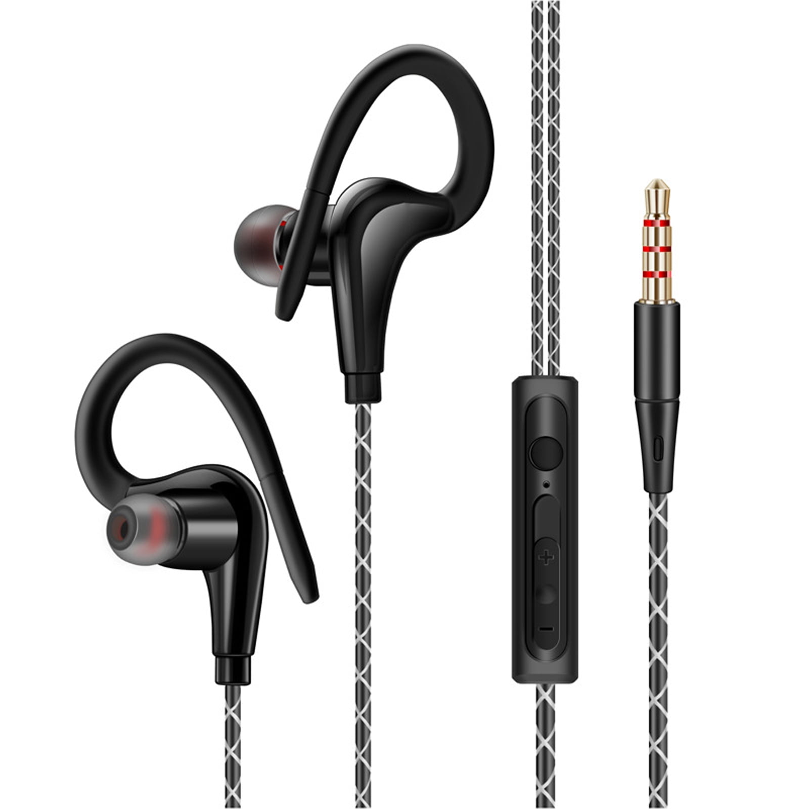 TSV In-Ear Wired Sport Running Earphone Earbuds with Microphone, Over Ear Hook Headphone 3.5mm, Sweatproof Running Earphones for Workout Exercise Gym Compatible with iPhone, Cell Phones, Tablets, PC