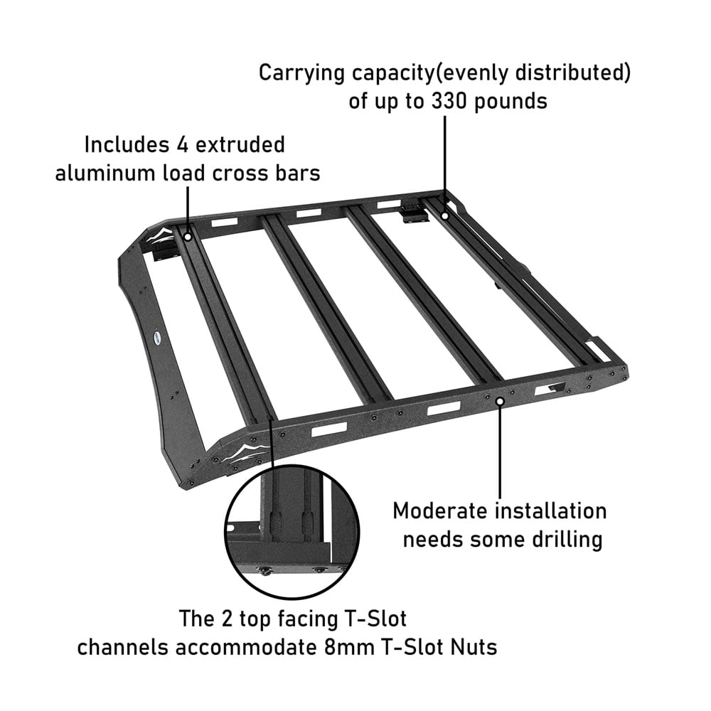Hooke Road Steel Roof Rack Cargo Carrier Fit Toyota Tacoma 2005-2023 Access Cab 2nd 3rd Gen ,Black