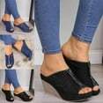 thumbnail image 2 of FNNMNNR Denim Platform Wedges Women Espadrille Wedges Sandals with Knotty Bow Detail New, 2 of 10