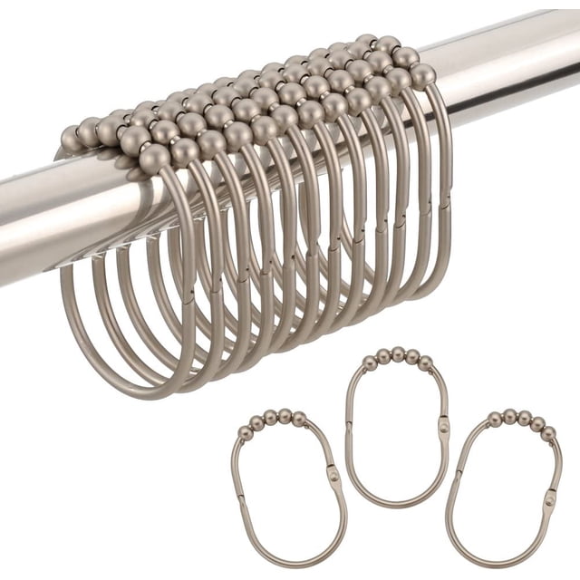 Shower Curtain Hooks Rings, Metal Wide Shower Curtain Rings Hooks for Bathroom Shower Rod Curtains, Matte Nickel, Set of 12