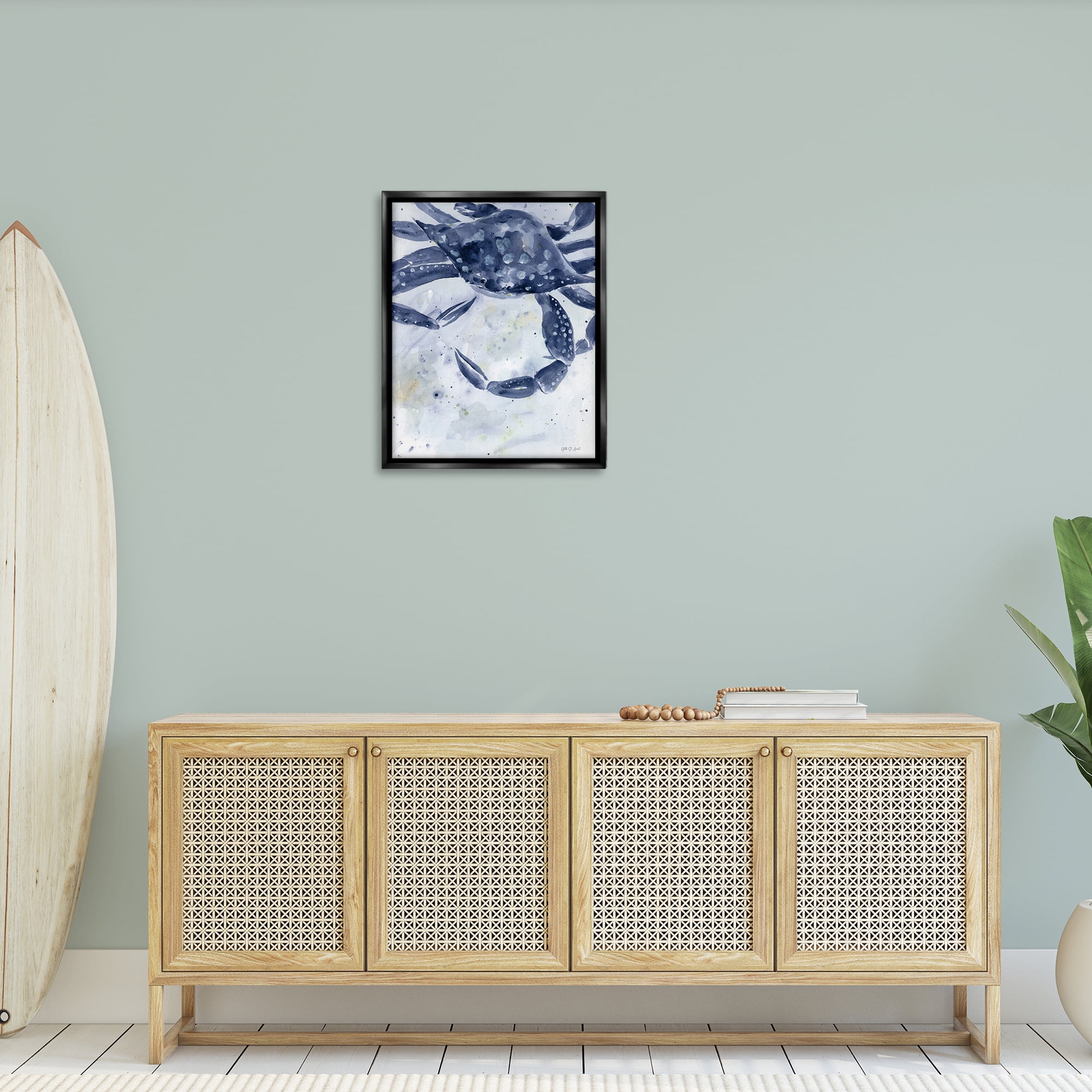 Stupell Industries Swimming Blue Crab Animals & Insects Painting Black Floater Framed Canvas Art Print Wall Art, 25 x 31