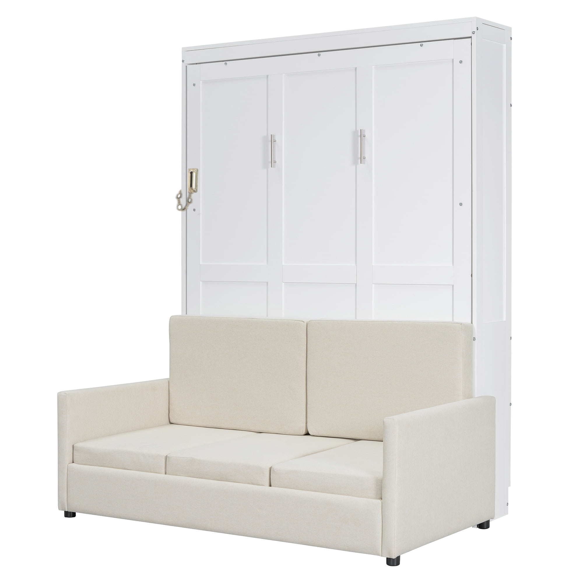 Mintazer Full Murphy Bed with Sofa, Modern Foldable Wall Bed for Bedroom Apartment Guest Room, White