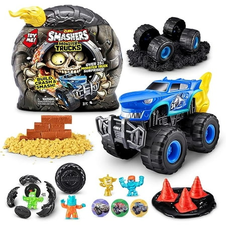Smashers Monster Truck Surprise (Shark Truck) by ZURU Boys with 25 Surprises Collectible Monster Truck Surprise Smash Slime Sand Compounds Discovery