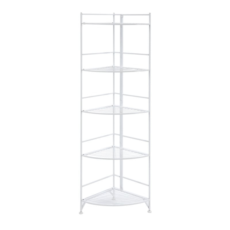 Convenience Concepts Xtra Storage 5 Tier Folding Metal Corner Shelf Convenience Concepts Xtra Storage 5 Tier Folding Metal Corner Shelf In White