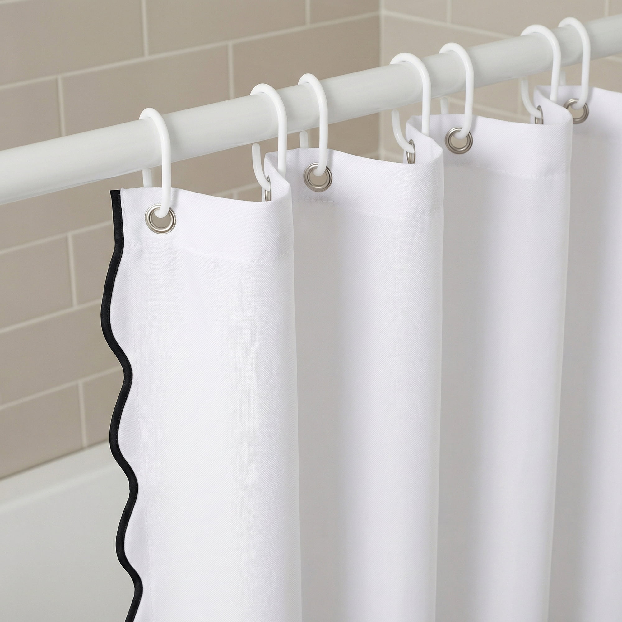 Unique Bargains Boho Wavy Trim Shower Curtain Sets with 12 Hooks White 72"W x 72"L