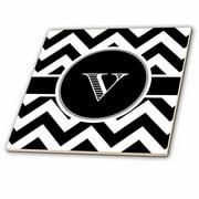 3dRose Black and white chevron monogram initial V - Ceramic Tile, 4-inch