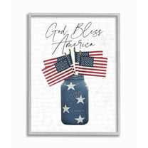 Stupell Industries Patriotic God Bless America Country Quote Jar Flags Framed Wall Art Design by Lettered and Lined, 11" x 14", Gray Framed