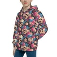 thumbnail image 2 of Lsque Skull Blue Flower Patten Youth Hoodie Sweatshirt Pullover with Kangaroo Pocket Boys and Girls Hoodie Warm Hoodie for Kids-Medium, 2 of 6
