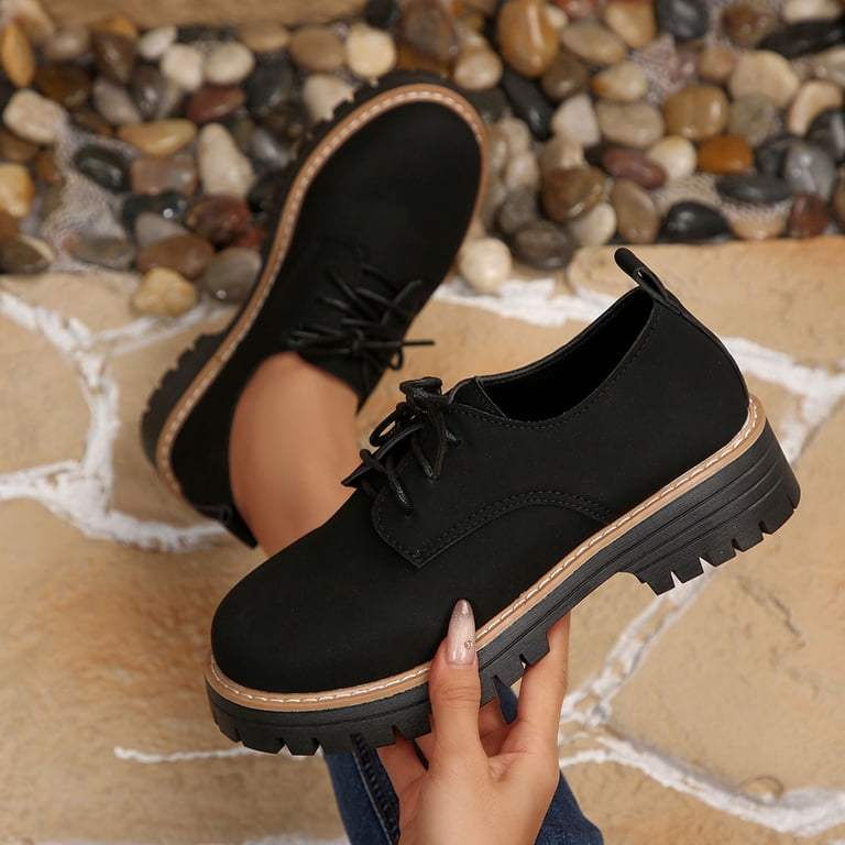 SYMOID Womens Black Vintage Chunky Derby Shoes - Comfortable  display picture 2